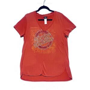 Harley Davidson Indy West Plainfield IN Shirt Women's Large Orange Short Sleeves